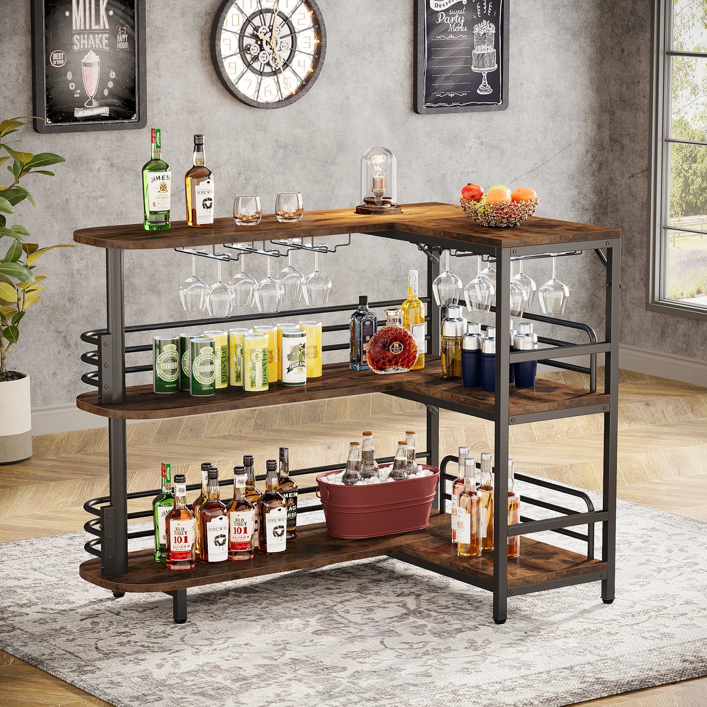 Tribesigns L Shaped Bar Unit With Storage Shelves Organizer