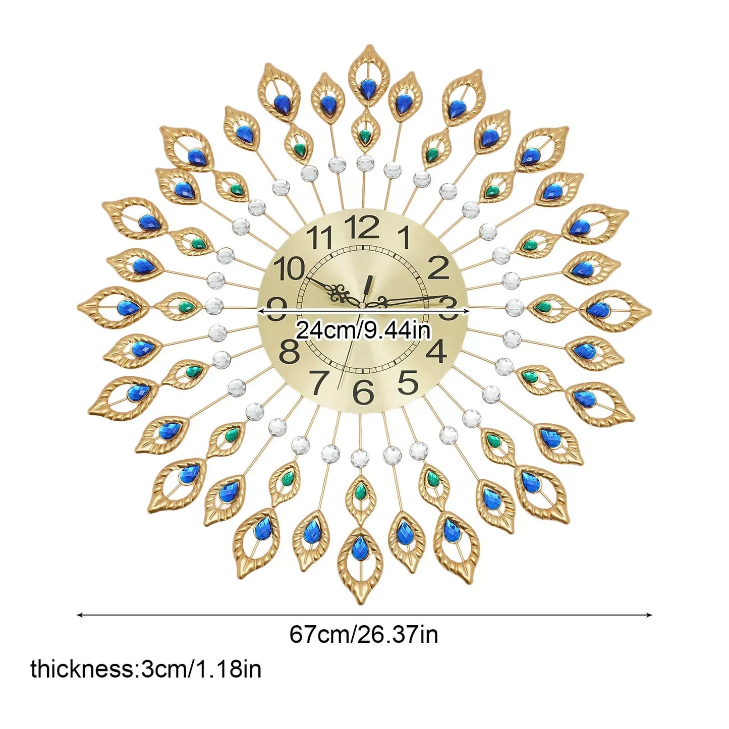 Hign-concerned 3D Peacock Wall Clock Luxury Living Decor