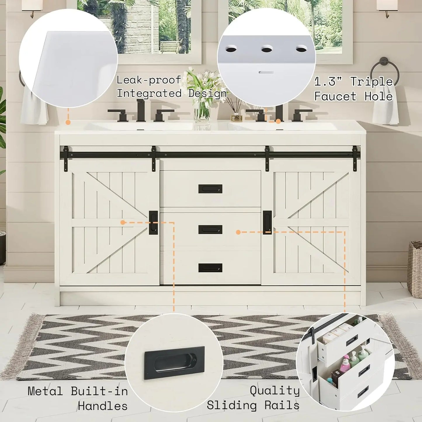 Double Vanity Sink Combo With Dual Basins Sliding Doors