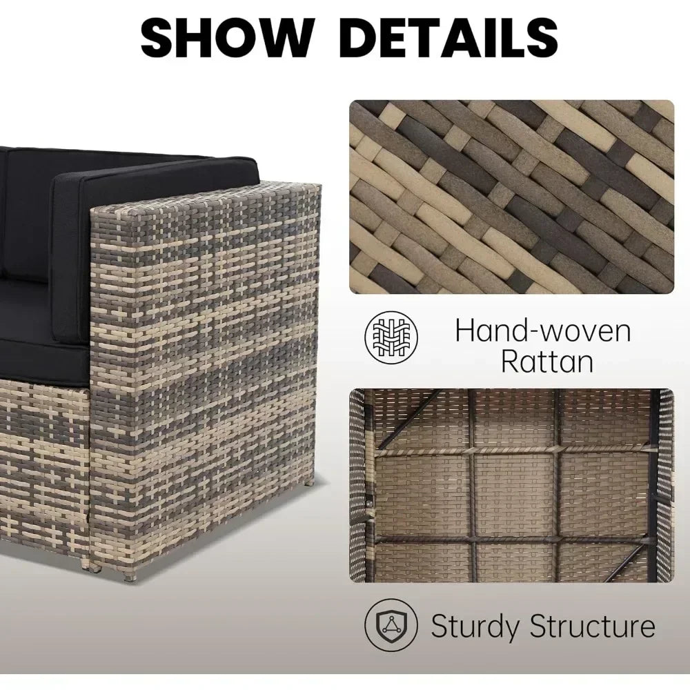 Rattan Patio Sectional Glass Top Table With Hidden Storage