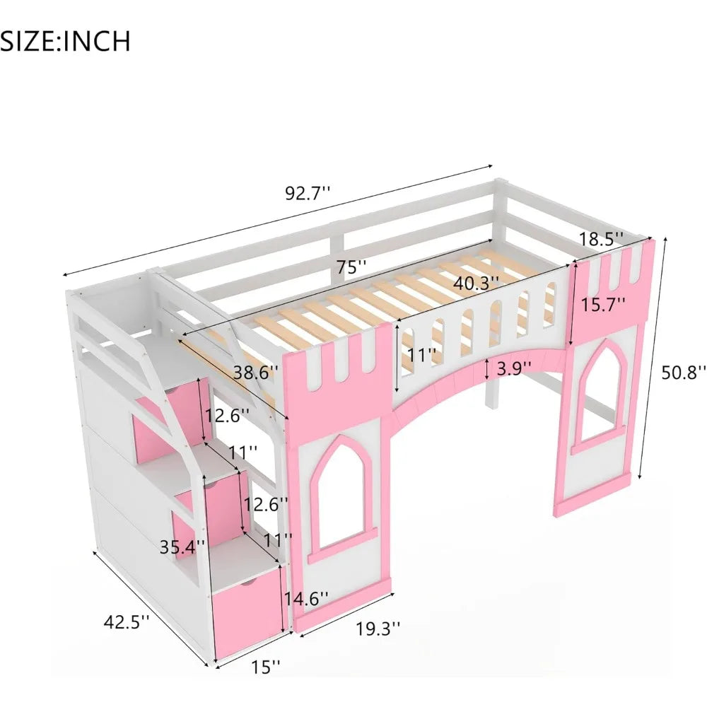 Harper And Bright Designs Loft Bed With Storage Staircase
