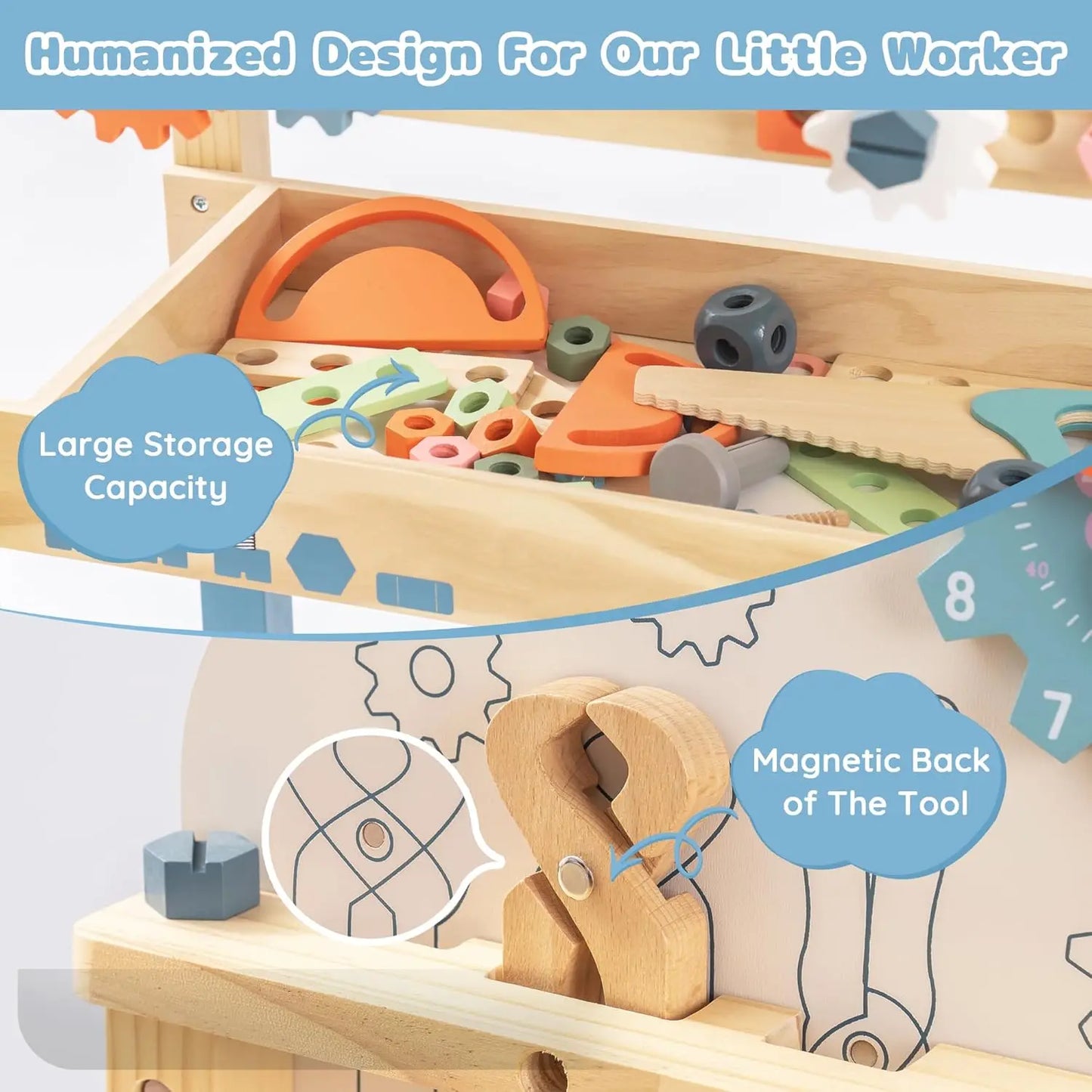 Rolife Kids Wooden Tool Bench Set 41 Pieces Educational