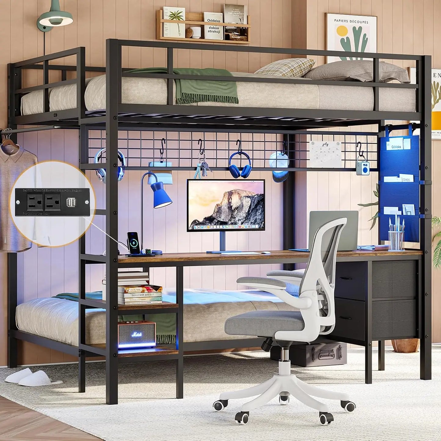 XIAOLANG Metal Bunk Bed With Desk And Charging Station
