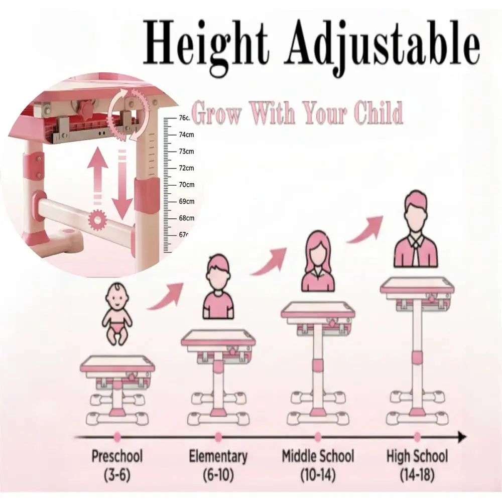 Height Adjustable Kids Desk and Chair Set for Growth