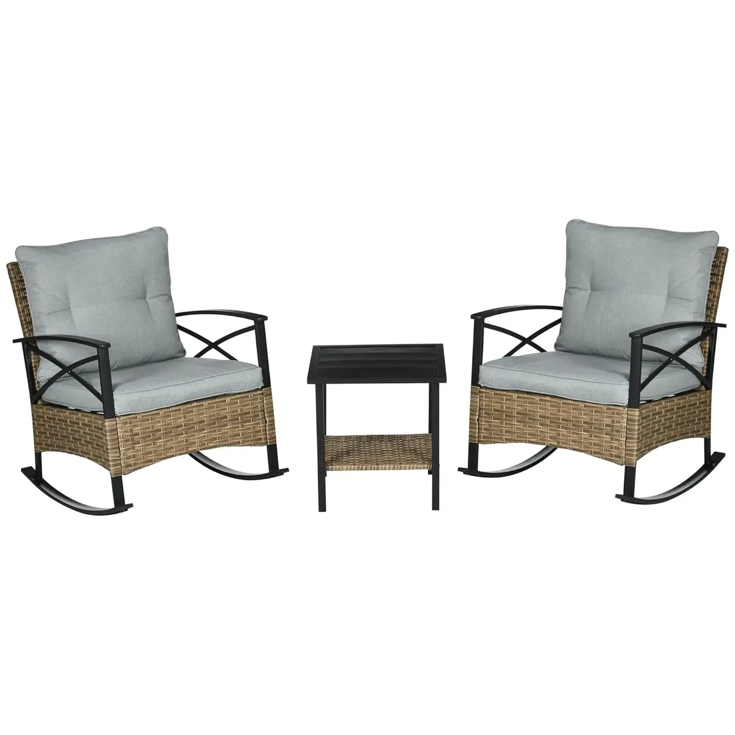 XIAOLANG 3 Piece Patio Rocking Chair Set Outdoor Wicker Bistro