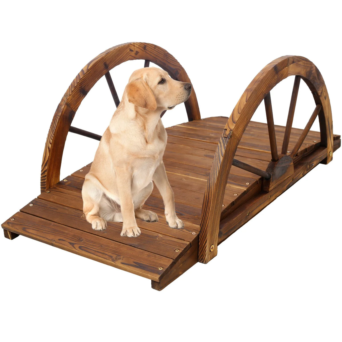 Wooden Garden Footbridge With Half Wheel Style Railings