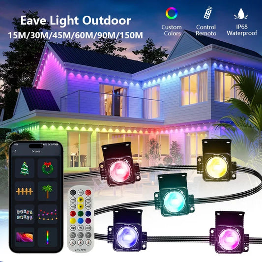 MIMIRGB SmartRGBIC ExteriorGutterEaves LightingSystem OutdoorLEDString WaterproofIP67