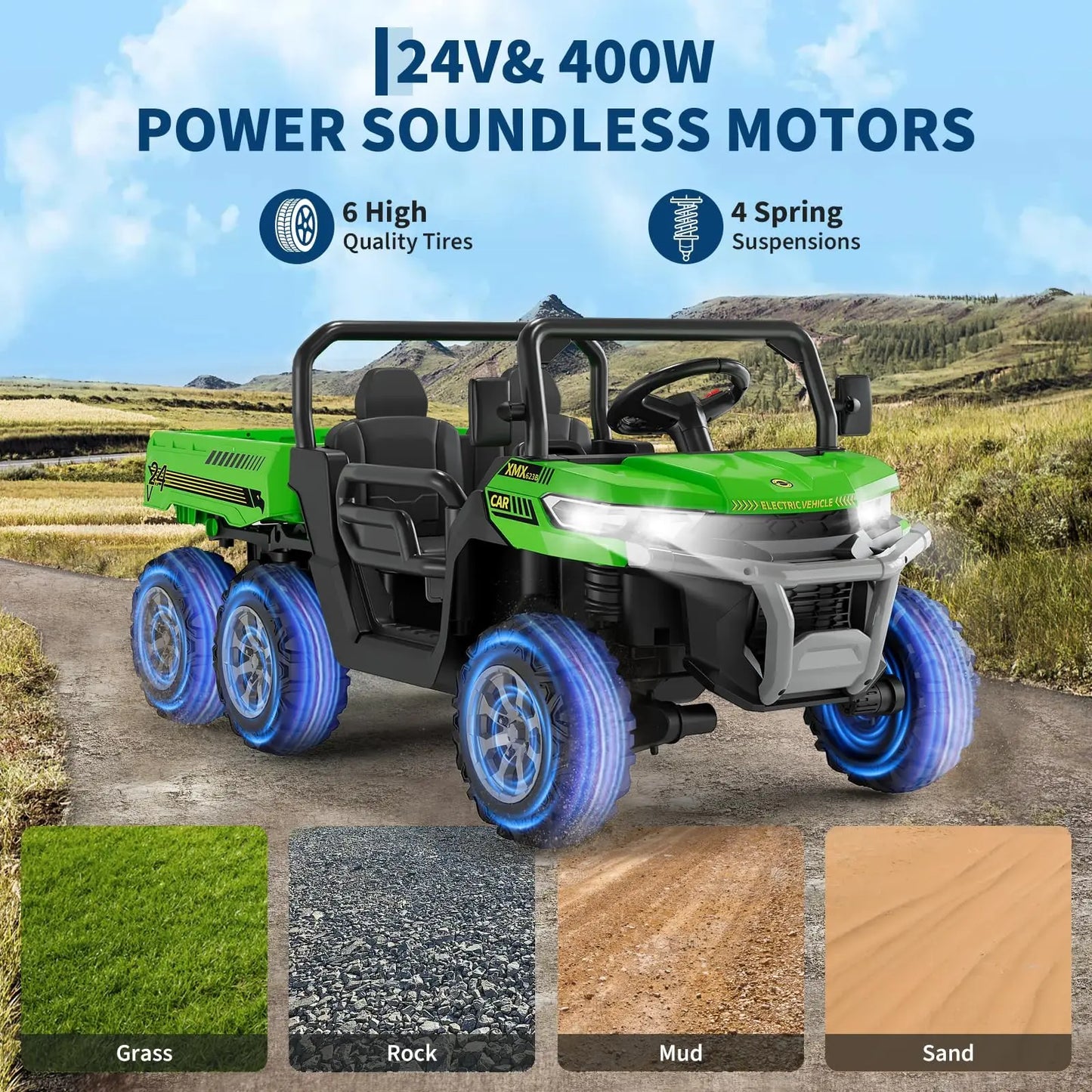 HiMIS 24V 6-Wheel Ride Dump Truck Remote Control Music