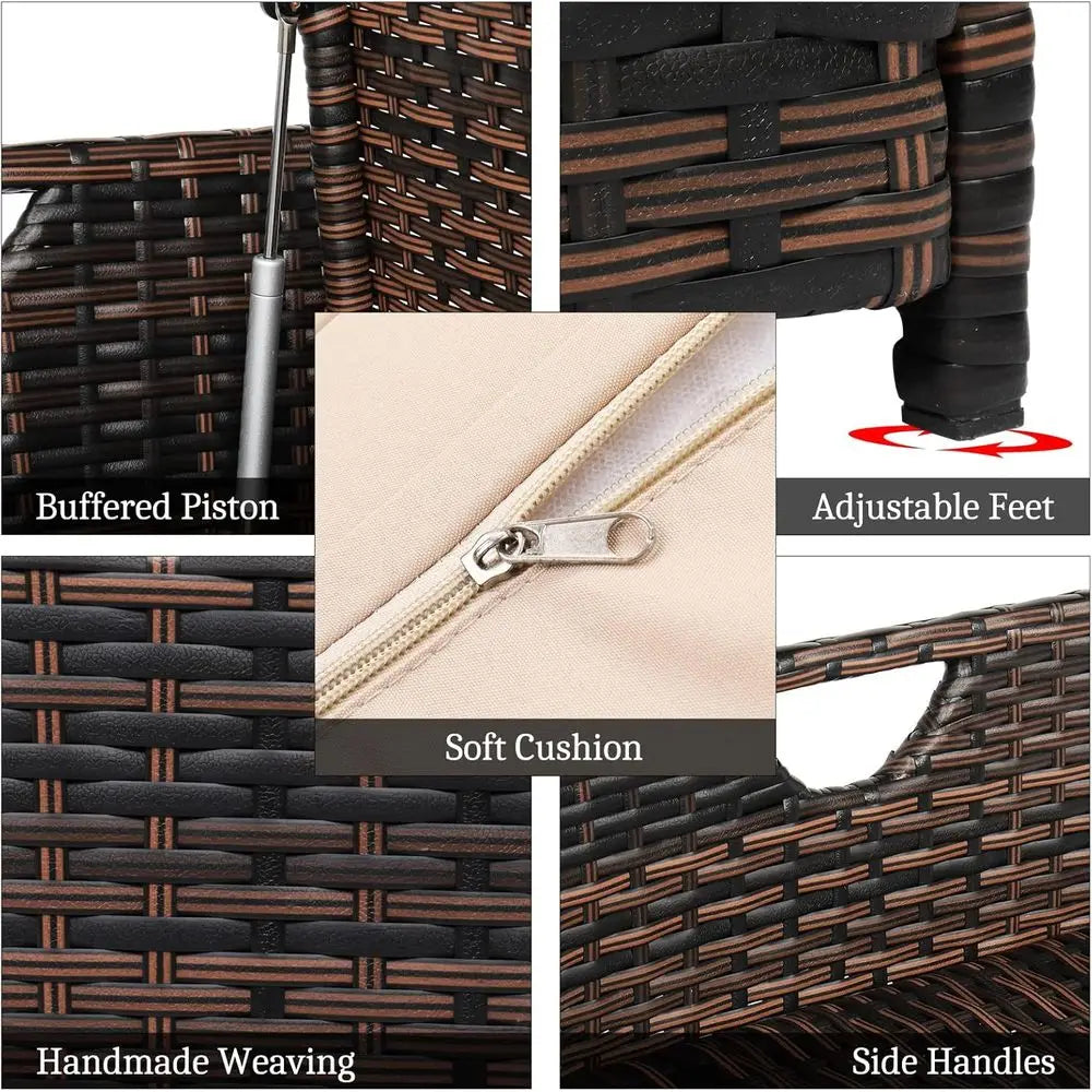 Wicker Storage Bench Cushion Box For Patio And Garden