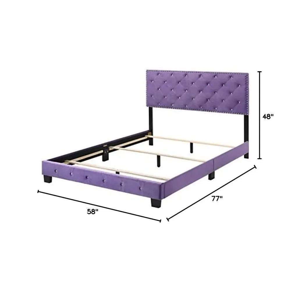 XMSJ Velvet Upholstered Bed With Tufted Headboard Modern Finish