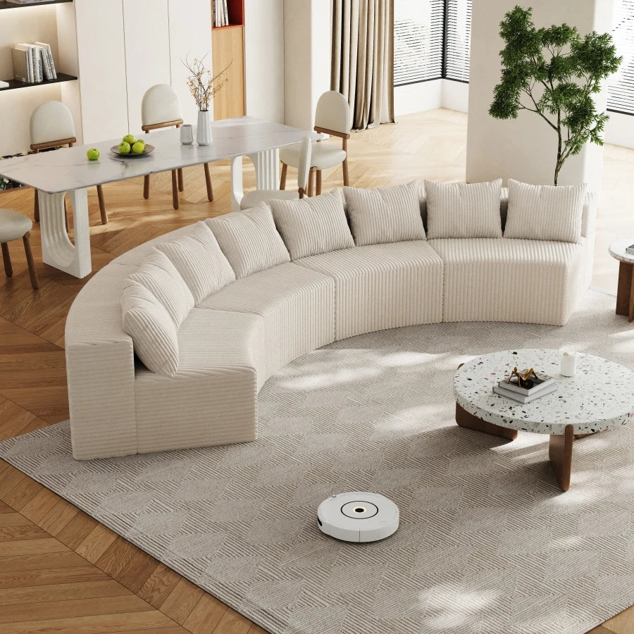 Corduroy Curved Modular Sectional Sofa With 8 Pillows For Living Room