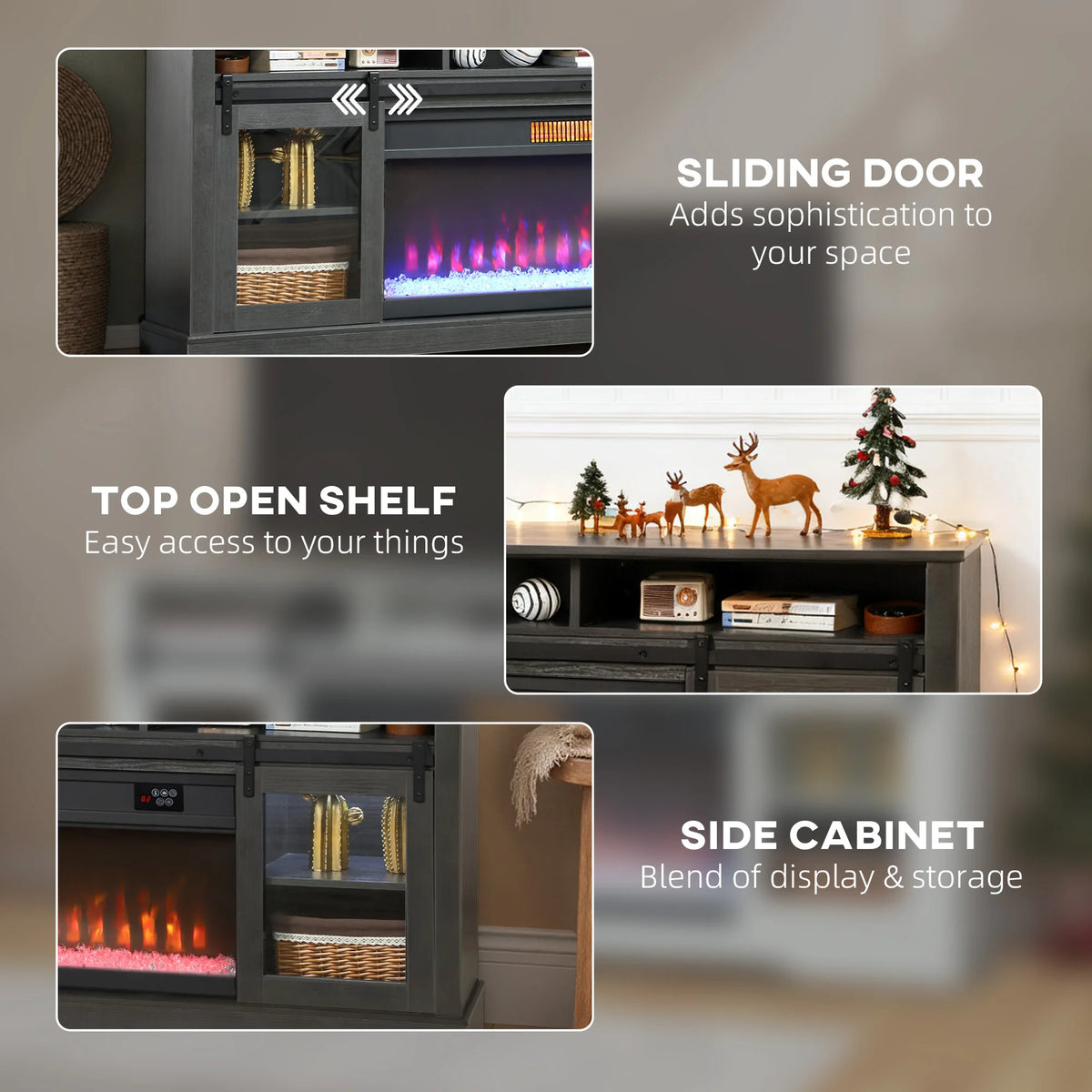 HOMCOM Modern TV Stand Electric Fireplace And Storage Cabinets