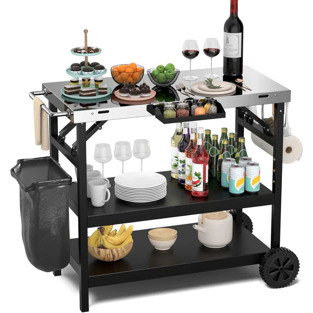 Portable Outdoor Grill Stand With Wheels And Storage Shelves