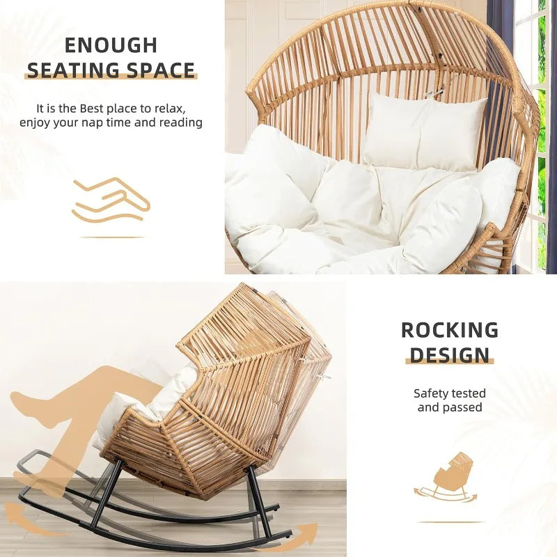 Hign-concerned Wicker Rocking Egg Chair With Cushion Outdoor