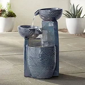 Summer Leaves Outdoor Water Fountain with LED Light for Garden and Patio