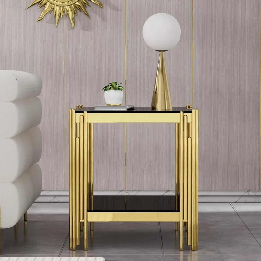 Modern Glass End Table With Mirror Legs Living Room