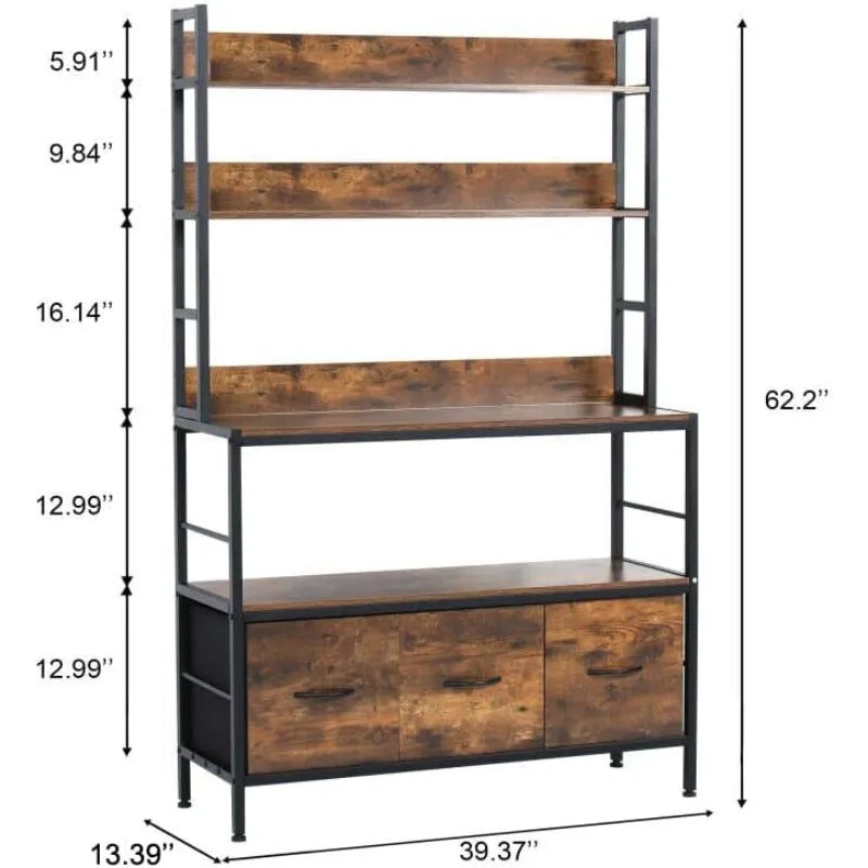 Kitchen Bakers Rack with Baskets 5-Tier Metal Storage Shelf and Microwave Stand