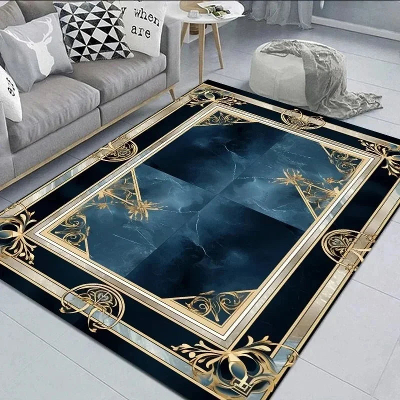 NONE Non Slip Modern Marble Rug for Living Room Polyester