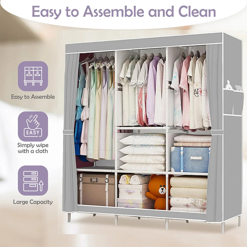 Portable Closet Storage Organizer With 3 Bars Nonwoven Fabric