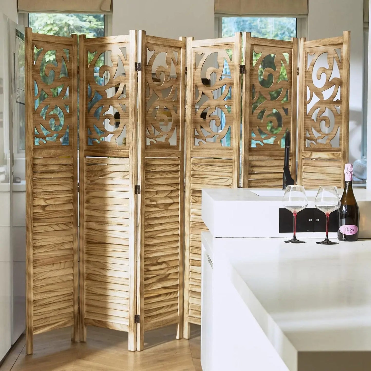 Wood Carved Privacy Screen Freestanding Decorative Partition