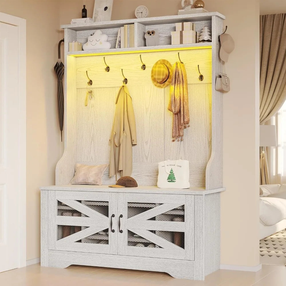 Hall Tree With Bench And Footwear Storage Coat Rack