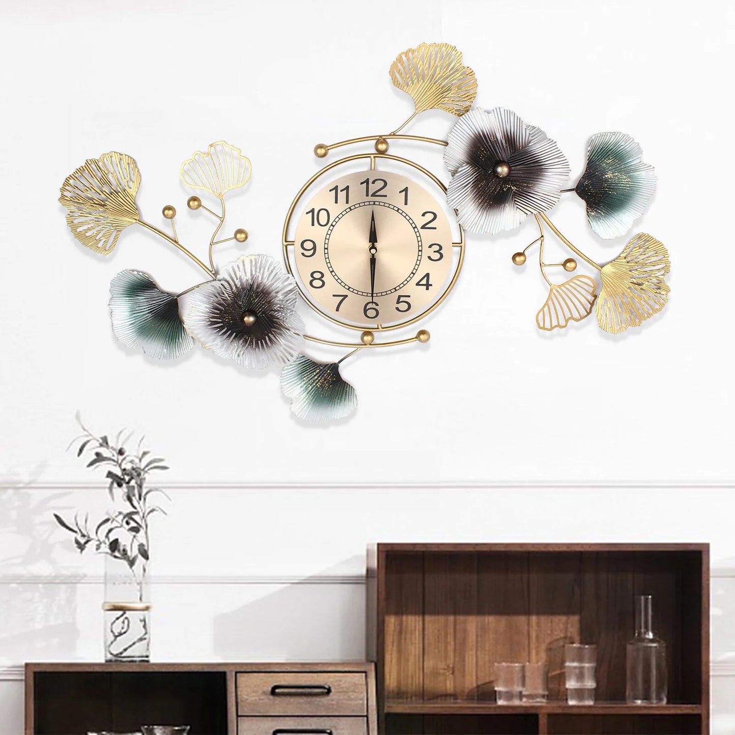 Hign Concerned Ginkgo Leaf Wall Clock Mute Living Room