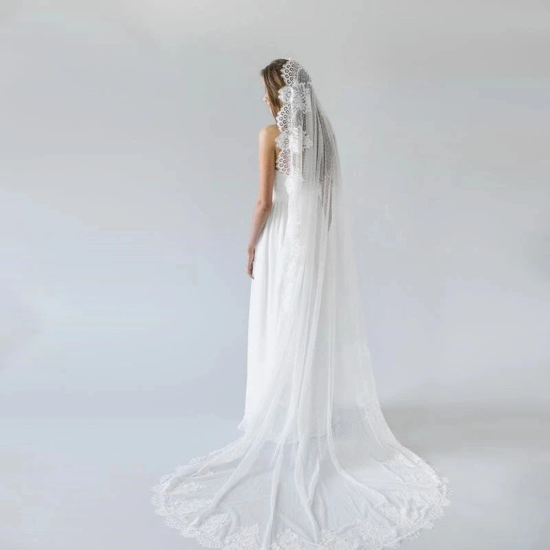 YXNLQGCN Lace Cathedral Bridal Veil Mantilla With Comb