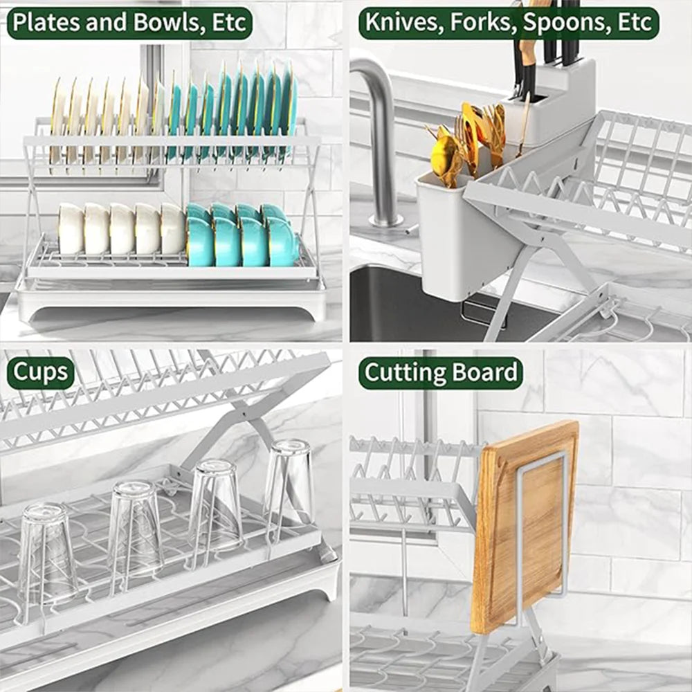 Hign-concerned 2 Tier Kitchen Dish Drainer Rack With Drain
