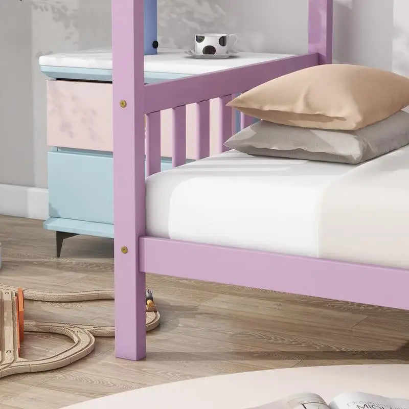 House Bed With Headboard Footboard Rubber Wood Frame For Children