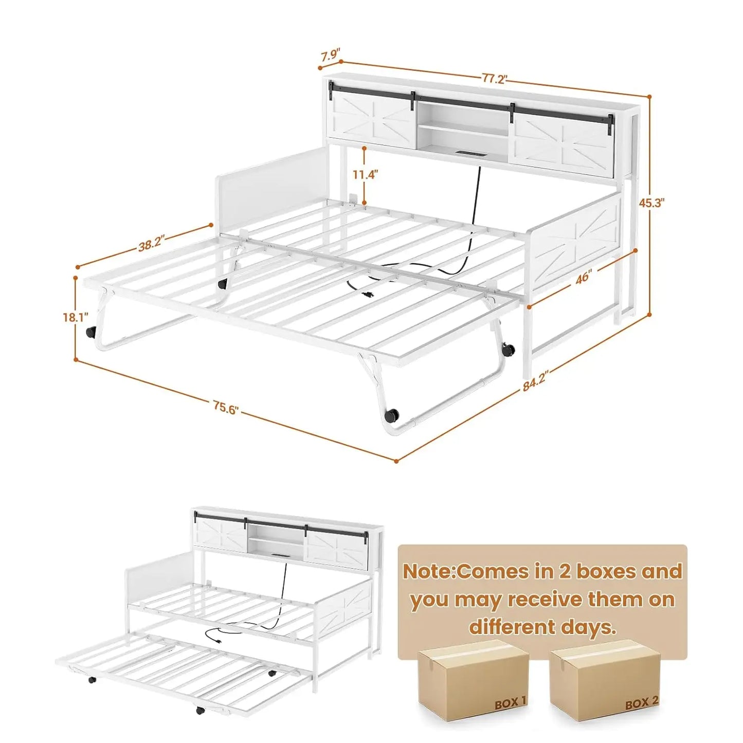 Folded Daybed With Pop Up Trundle And Bookcase Headboard
