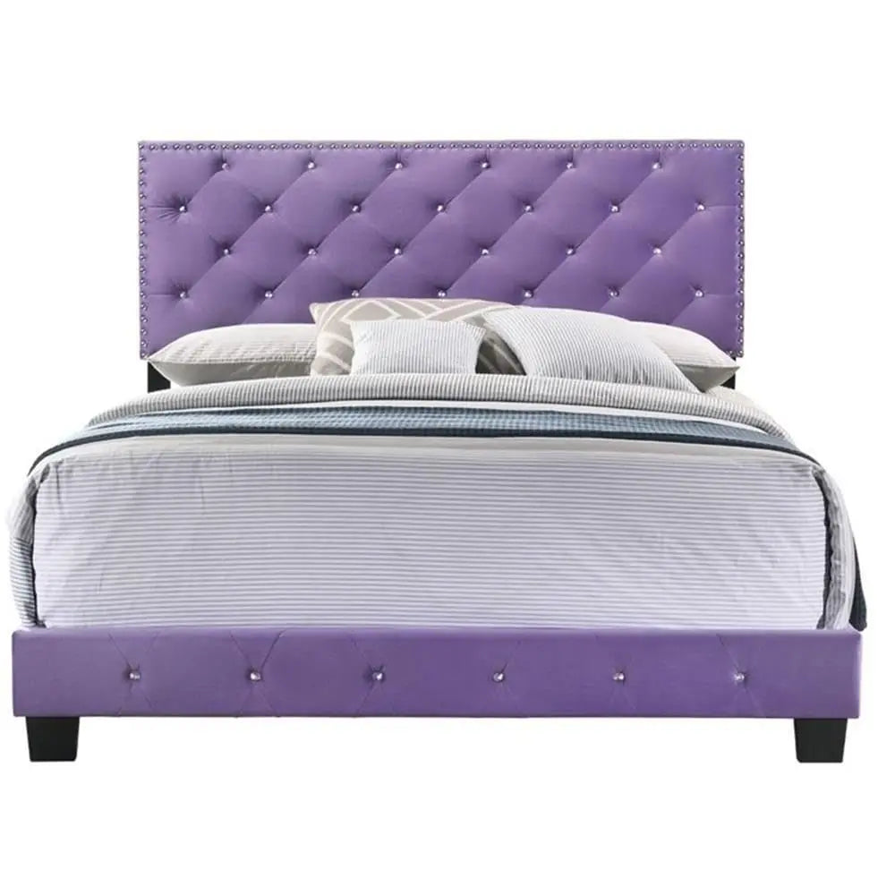 XMSJ Velvet Upholstered Bed With Tufted Headboard Modern Finish