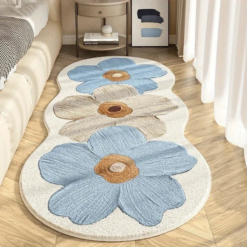 Facaishu Soft Fluffy Bedroom Floor Mat Flower Design Rug