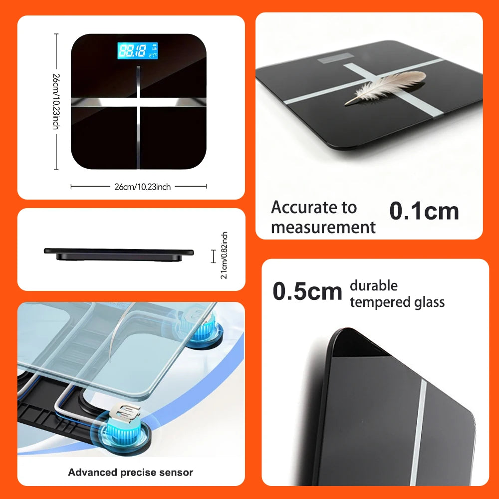 ZNLYRION Digital Bathroom Scale With LCD Display Tempered Glass
