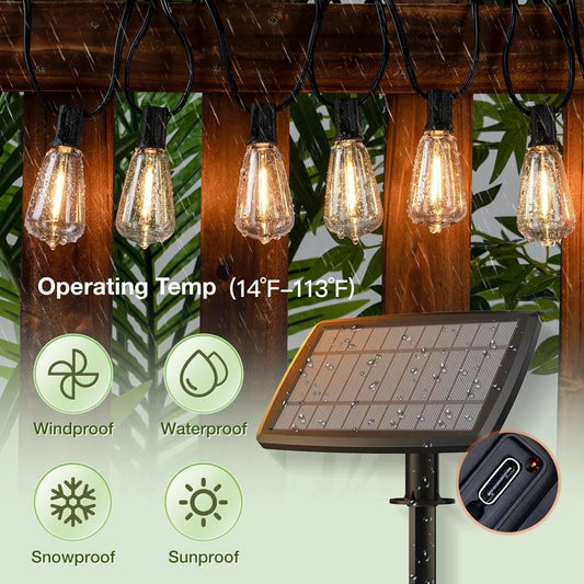 60/100FT Solar String Lights with 15 Plus 1 LED Bulbs for Garden and Holiday