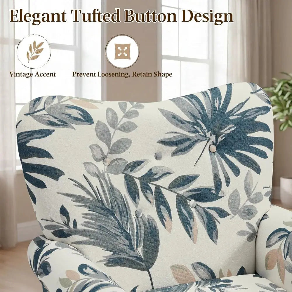 Accent Chair High Back Armchair Upholstered Wooden Legs