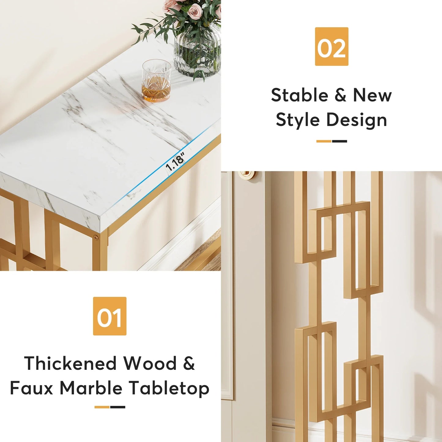 Tribesigns Modern Console Table Faux Marble Top For Home