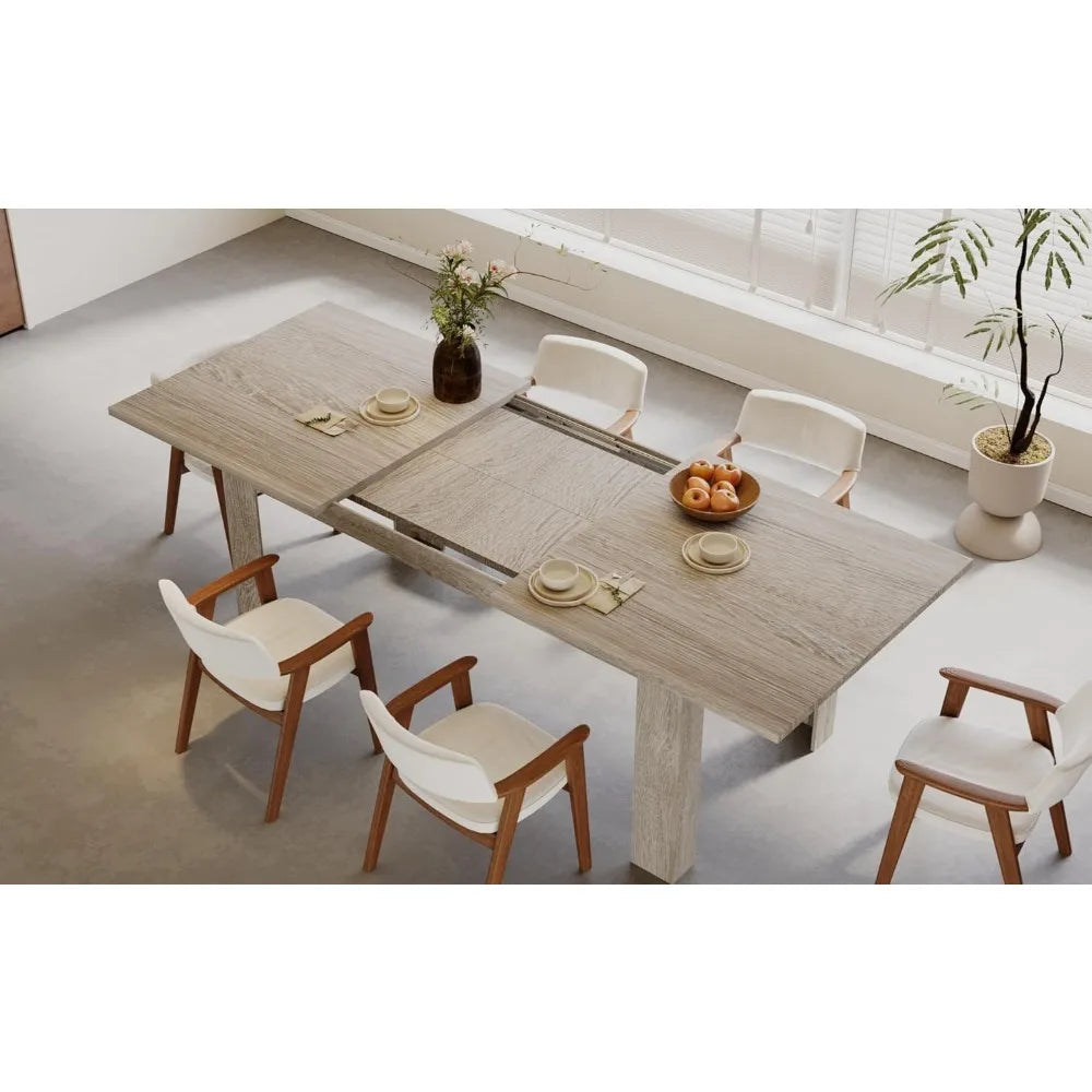Expandable Wooden Dining Table for 6 to 8 People in Oak Finish