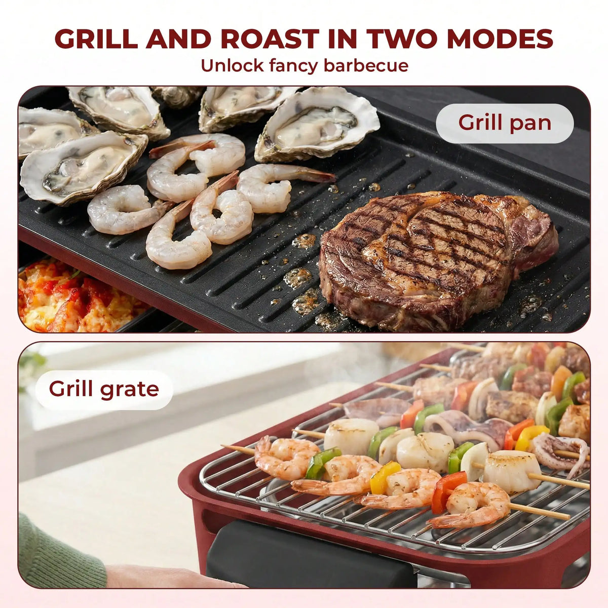 Electric Indoor Grill and Griddle With Removable Nonstick Plates
