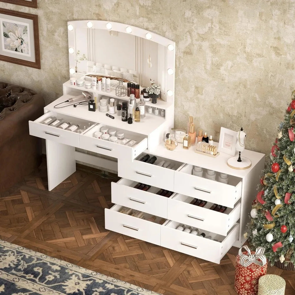Hign-concerned Vanity Desk With Mirror Bright LED Lights