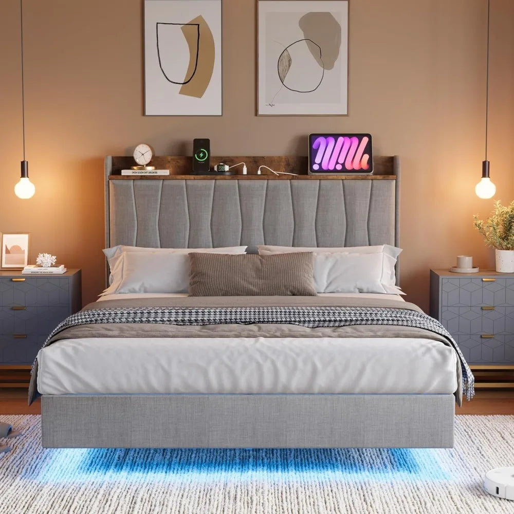 DAFIFY Modern LED Platform Bed With USB Charging Headboard