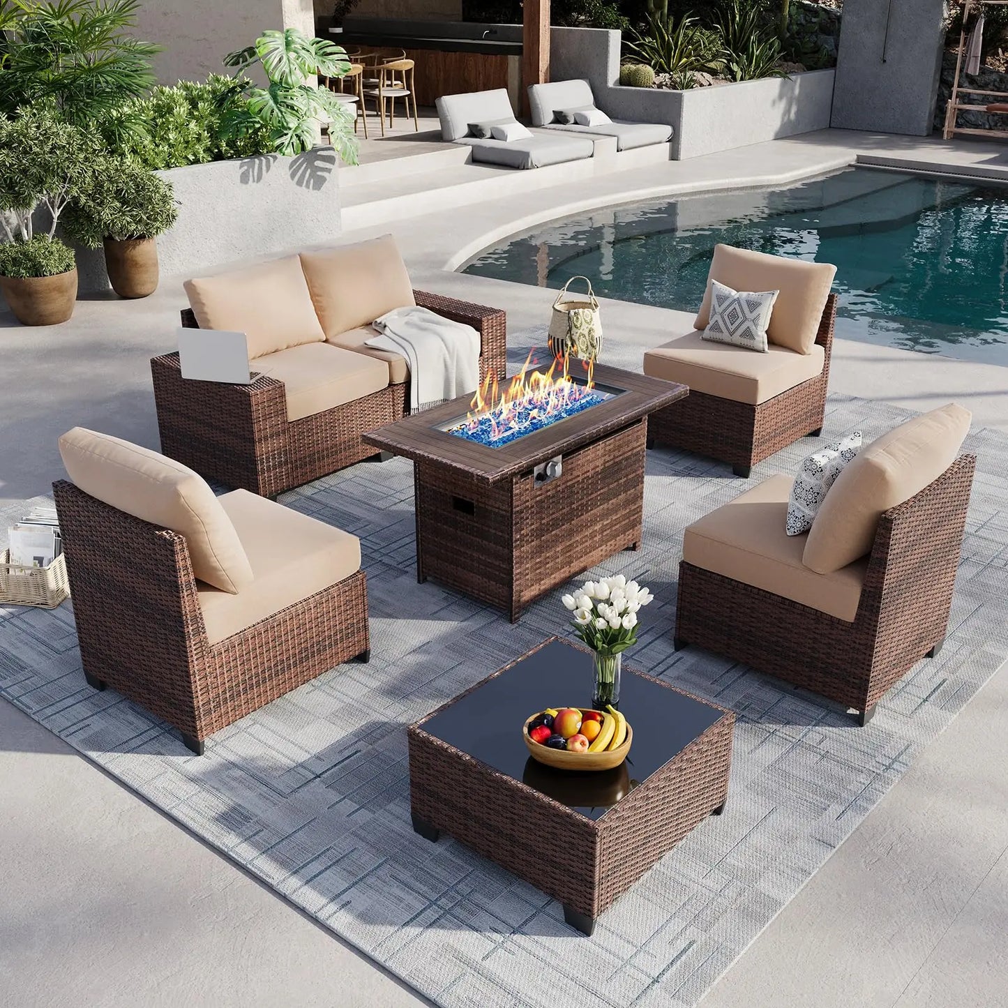 Patio Furniture Set With Fire Pit Table And Sectional
