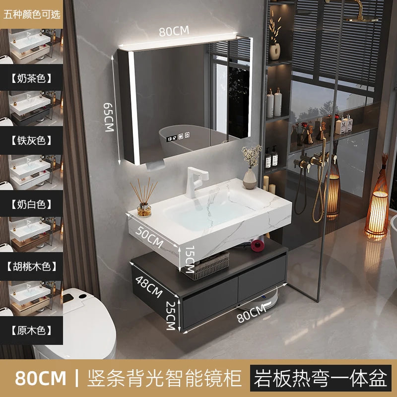Solid Wood Vintage Bathroom Cabinet with Mirror and Integrated Basin