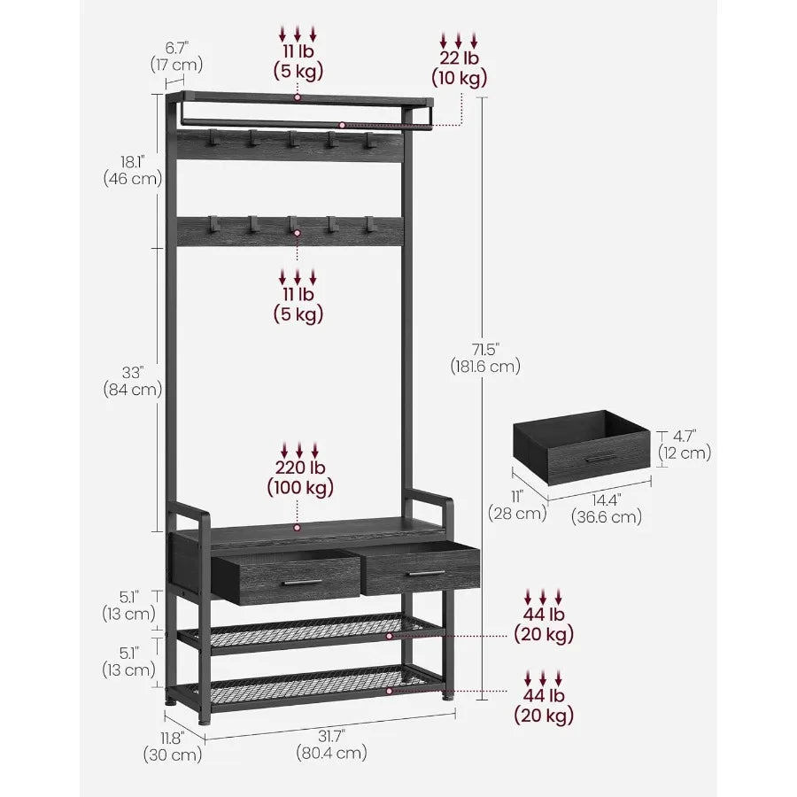 XIUWO Hall Tree With Bench And Shoe Storage Organizer