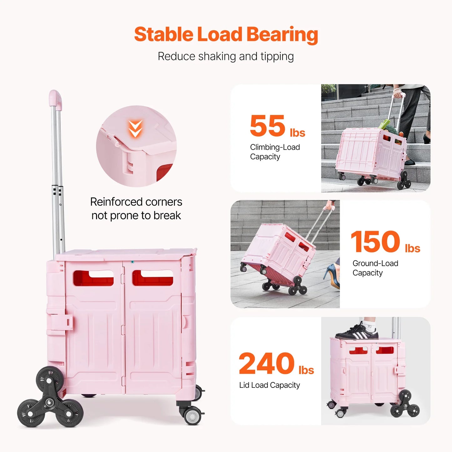 SucceBuy Stair Climbing Cart With Wheels Foldable Utility
