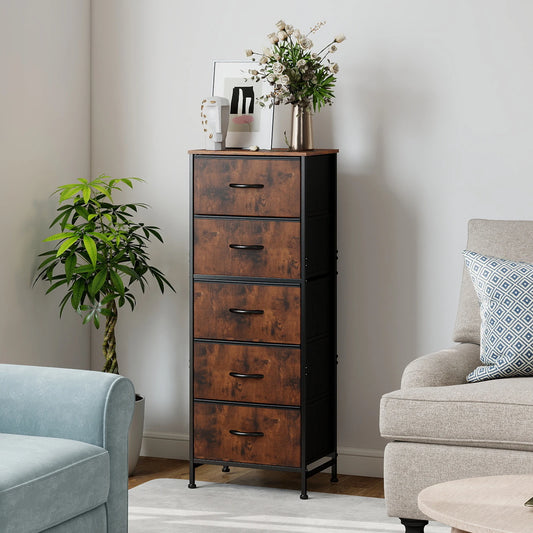 JHK Five Drawer Dresser With Steel Frame For Bedroom