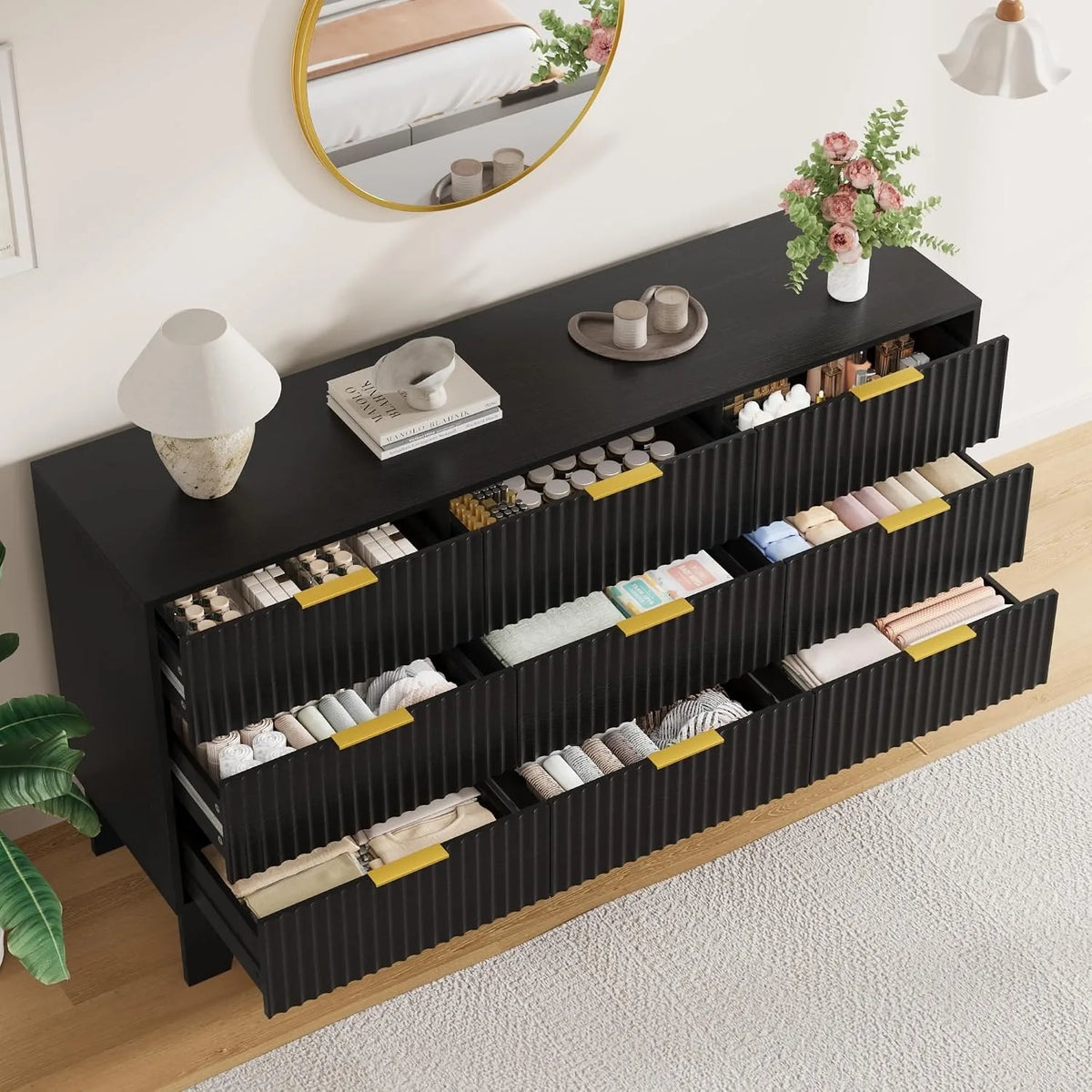 Modern Wood Nine Drawer Dresser Storage Cabinet Furniture