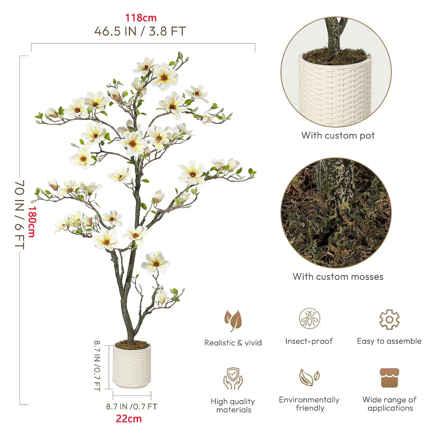 Guangdong Premium Ultrarealistic Artificial Magnolia Plant With LED IlluminationEffect