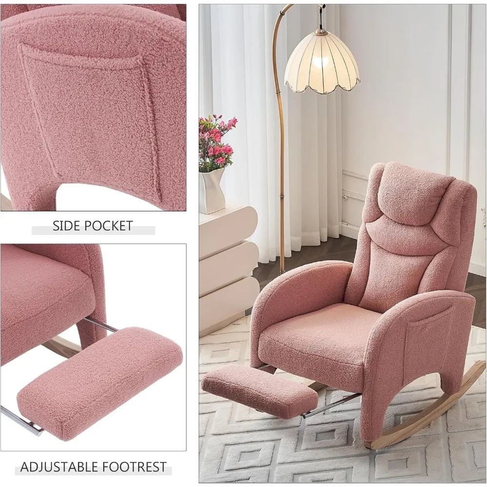 MKDK Teddy Fabric Nursery Glider Rocking Chair Footrest