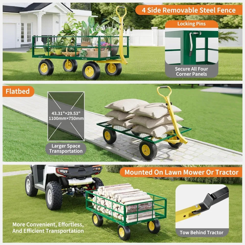 Heavy Duty 1200 Lb Steel Garden Cart All Terrain 3 In 1 Outdoor Utility Wagon Yard