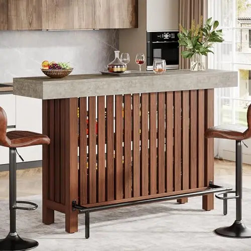 Dual Level Bar Table With Industrial ConcreteTop Wood Frame